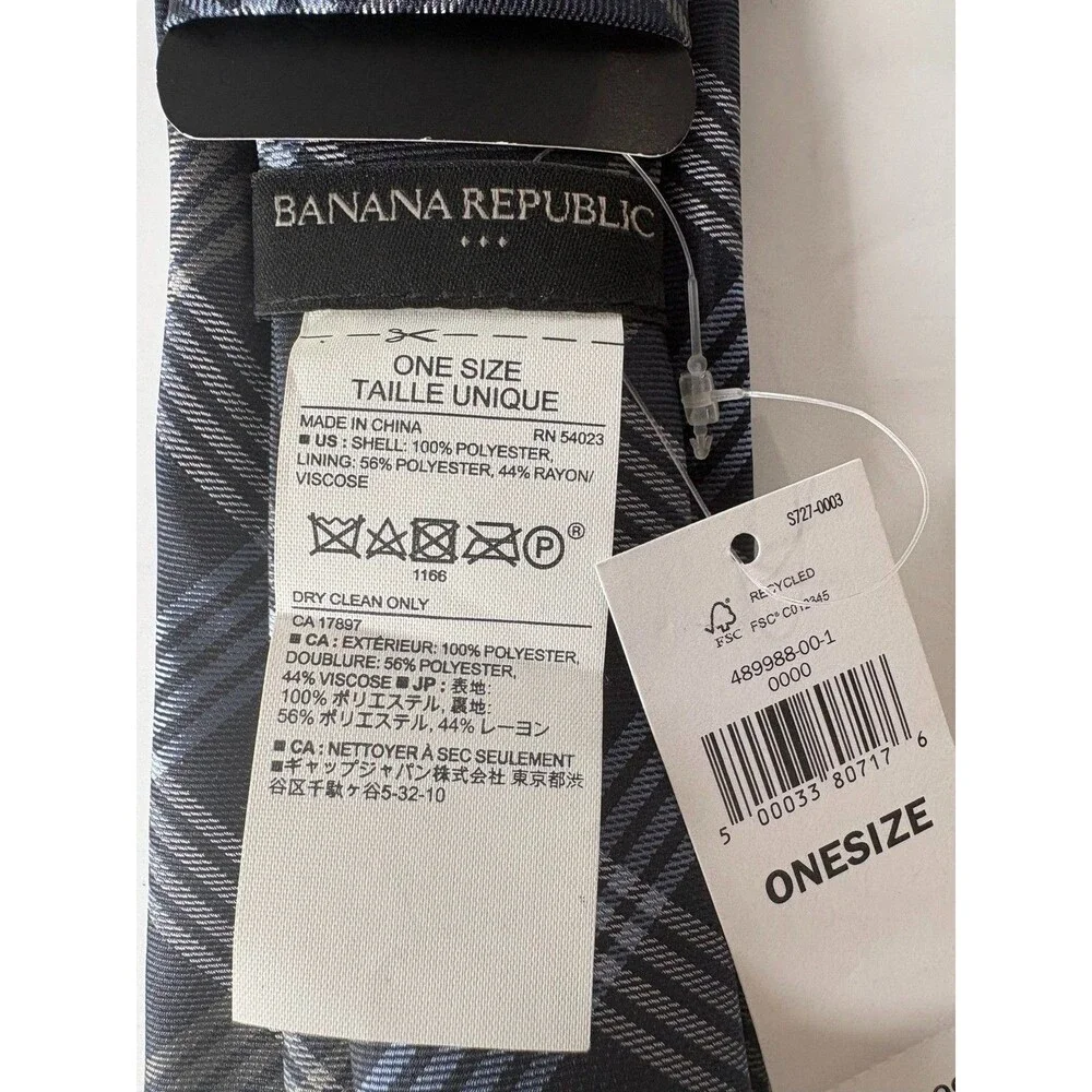 Banana Republic Mens Plaid Tie NWT Black Blue Gray Stain Resistant $44.99